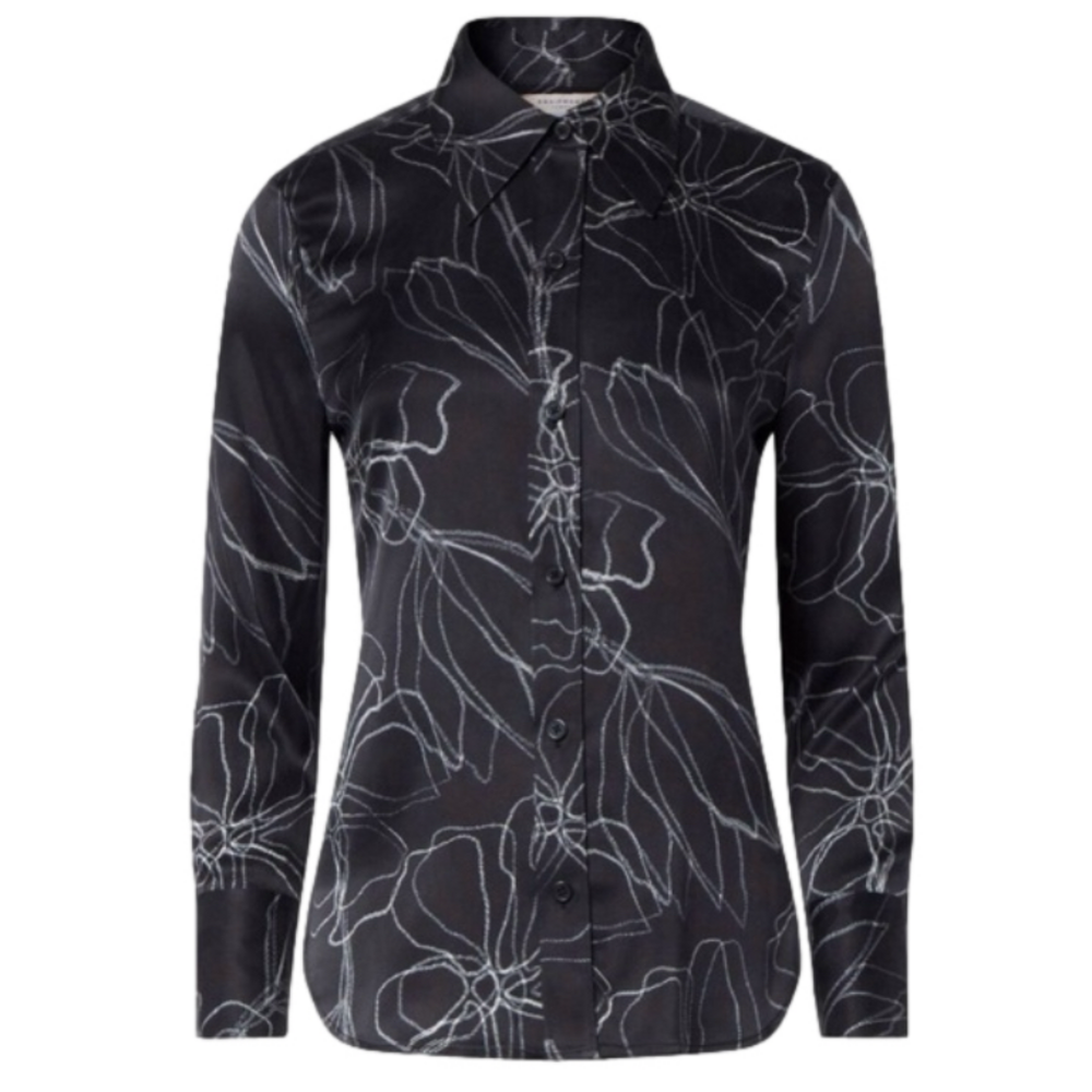NEW Equipment Leona Silk Satin Shirt – True Black & Nature White – Size M